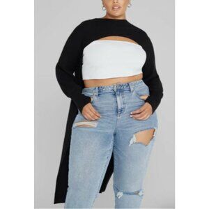 Fashion To Figure Black Long Back Shoulder Shrug Duster Sweater Plus Size 0 NWT